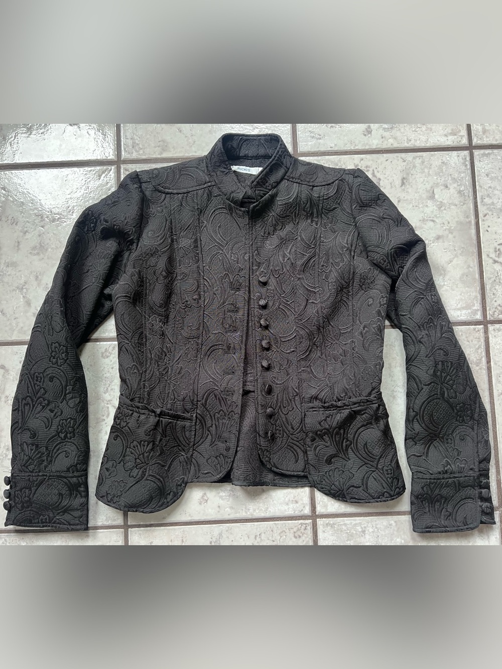 Ricki's Black Military Floral Embossed Button Jacket Sz 2